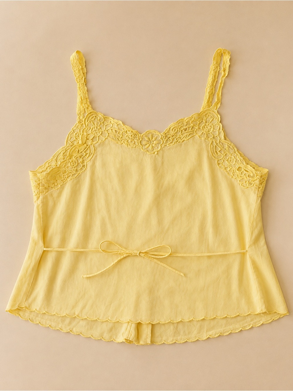 Emerson Lang Yellow 100% Cotton Lace Button Front Camisole Top - Picture 3 of 6